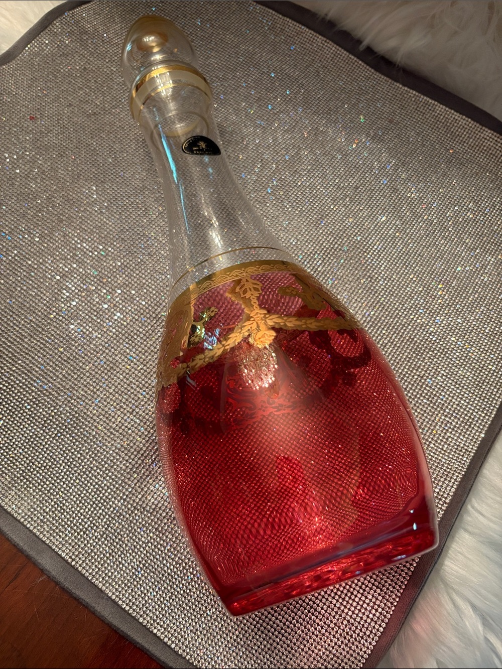 Vintage Gold-Trimmed pink Glass Decanter - Home Accents